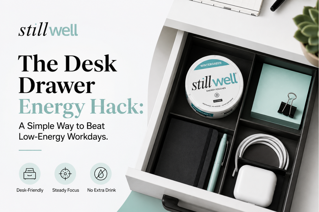 stillwell tin in a desk at work
